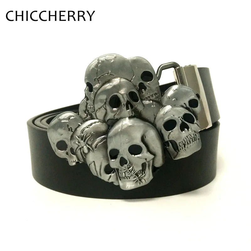 Men's Cool Punk Rock Brand PU Leather Belts Novelty Many Skulls Metal