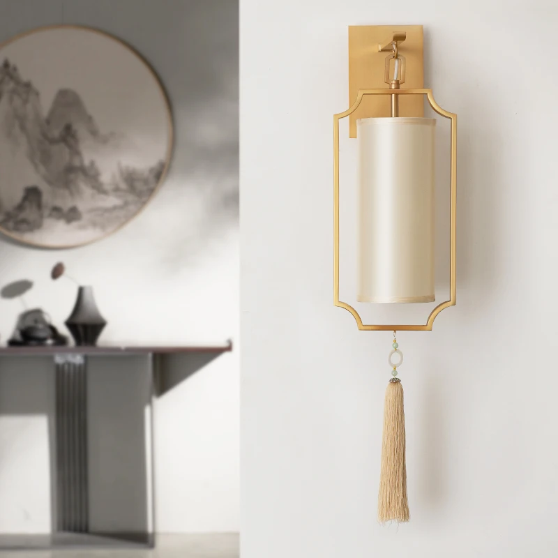 Lâmpadas de Parede Luzes de Parede Estar do Hotel Moderno Chinês Cobre Minimalista Designer Modelo Sala Clássico Arandela Luzes Led Cor 1 Luminárias de parede