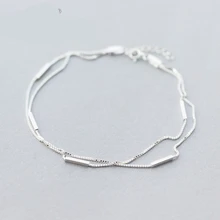 925 пробы Серебряный Модный двухслойный Змеиный браслет на цепочке для женщин S925 браслет на лодыжке Регулируемая длина