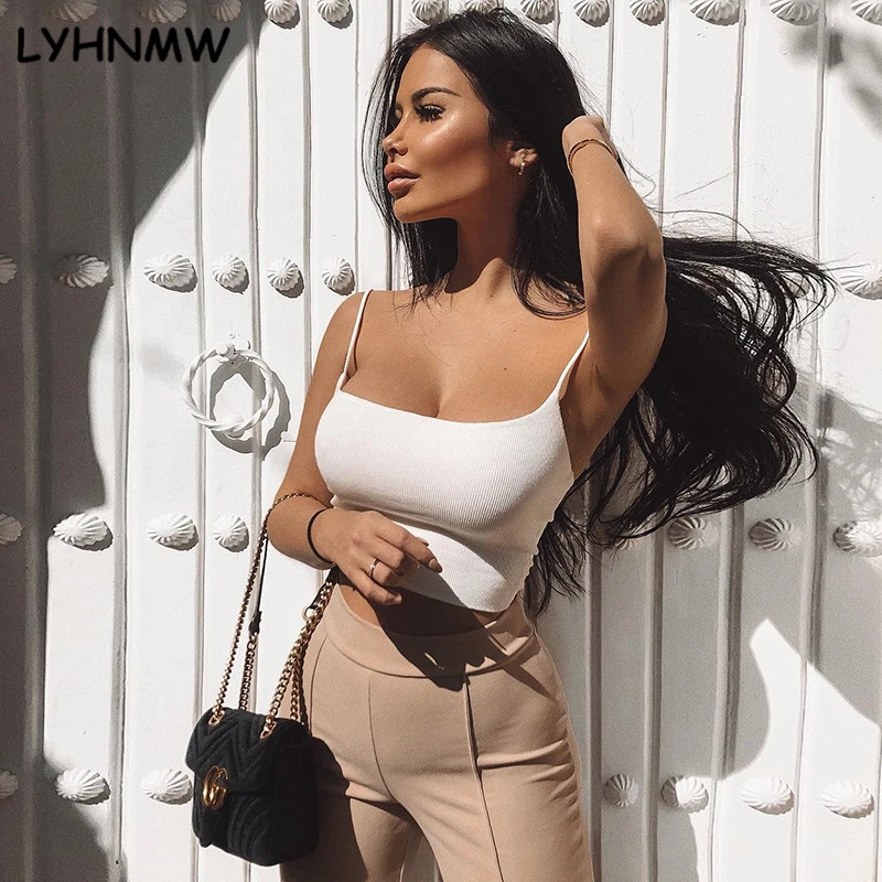Lyhnmw Sexy Тонкий Вязание в рубчик без рукавов Топ 2018 Лето Для женщин Белый/черные