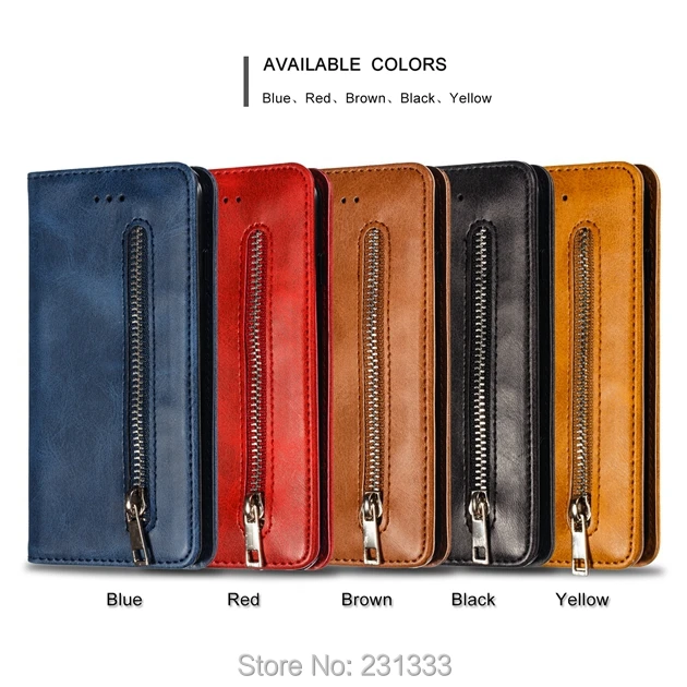 

C-ku For Huawei Nova 3i Y9 2019 Y7 Y6 2018 P Smart Retro Zipper Strap Wallet Leather Case Magnetic Stand ID Card TPU Cover 50pcs
