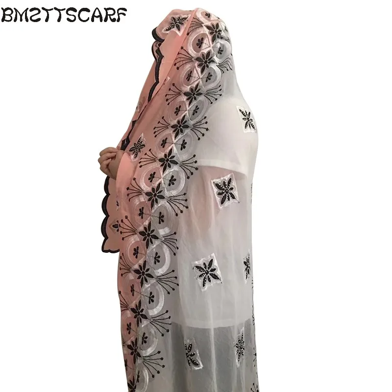 Новые африканские шарфы мусульманские вышивка женский большой шифоновый шарф для Шали Обертывания головной платок красивый дизайнерский шарф BM436