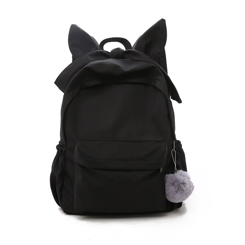 

Sweet Lady Backpack with Cat ears Furry pompom pendant Bow-knot Cute Travel Bag for Teenage girl Leisure Sport Playa Black Pink