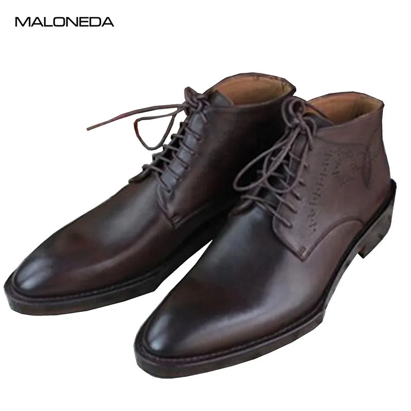 Welted Goodyear Marrón Retro Bespoke Grande Maloneda A Tamaño Cortas Caballero Cuero Botas Mano De Moda Botines Genuino Hecho xg0wnnf8q