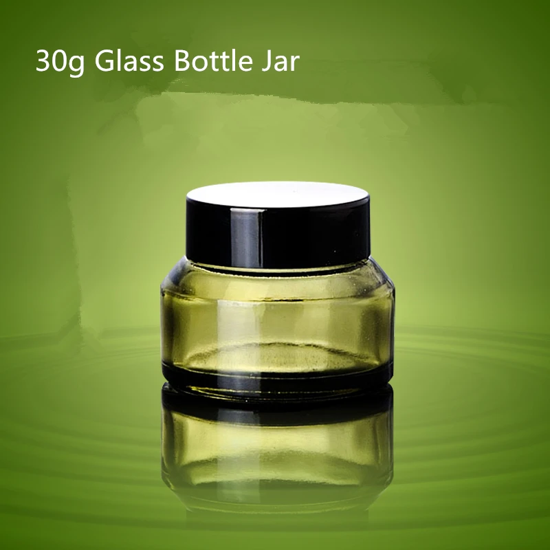 Download 20Pcs Clear Green Glass Cosmetic Bottle Jar Black Cap Glass Cream Mask Jars Green Glass Bottle ...