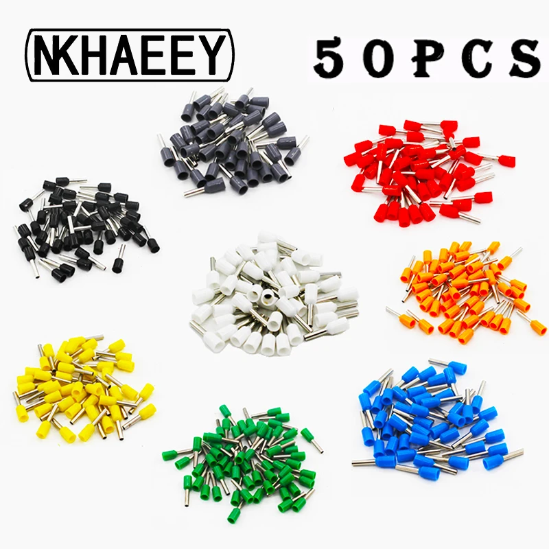 50 шт./упак. E0508 E7508 E1008 E1508 E2508 изолированных кабельных наконечников клеммной