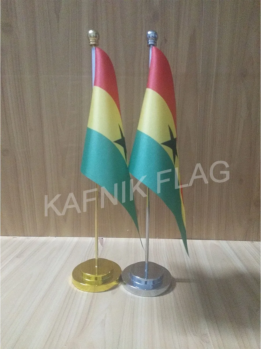 Kafnik,ghana Office Table Desk Flag With Gold Or Silver Metal Flagpole