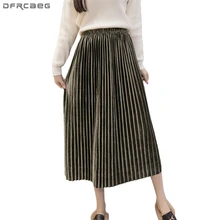 Повседневная Женская плиссированная юбка, однотонная Золотая Бархатная осенняя и зимняя эластичная юбка Faldas с высокой талией, винтажная юбка Jupe Longue Femme