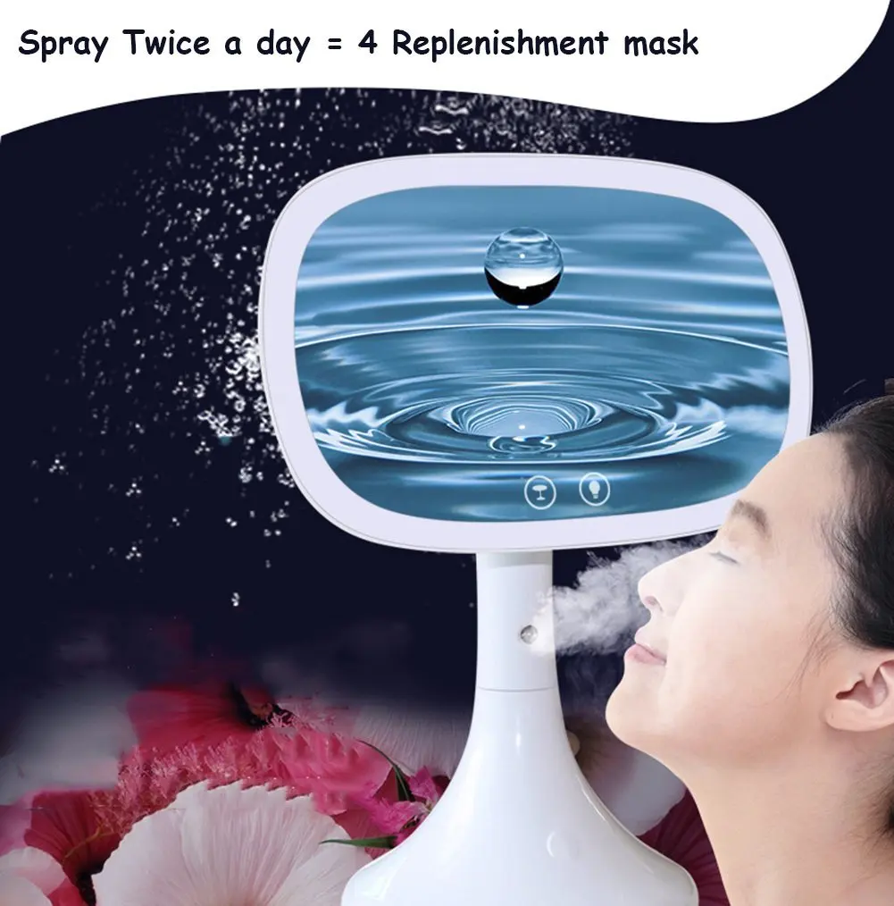 

Led lighted makeup mirror,Moisturizing spray rechargeable vanity mirror Desk lamp Touch screen Table cosmetic mirror