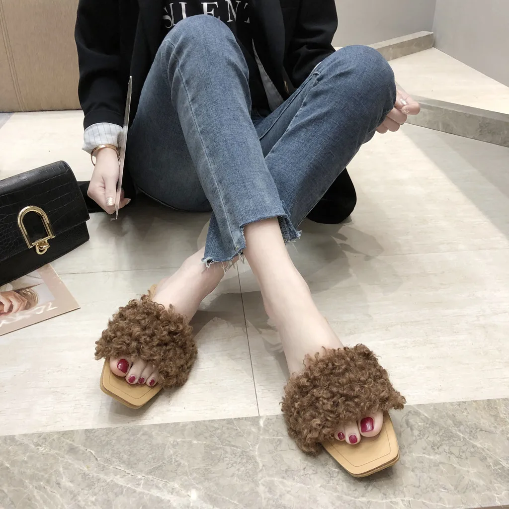 

2019 New Up-to-date Women's Fashion Hair Ball Low Heel Sandals Beach Shoes Flat Non-Slip Slippers Zapatillas casuales para mujer