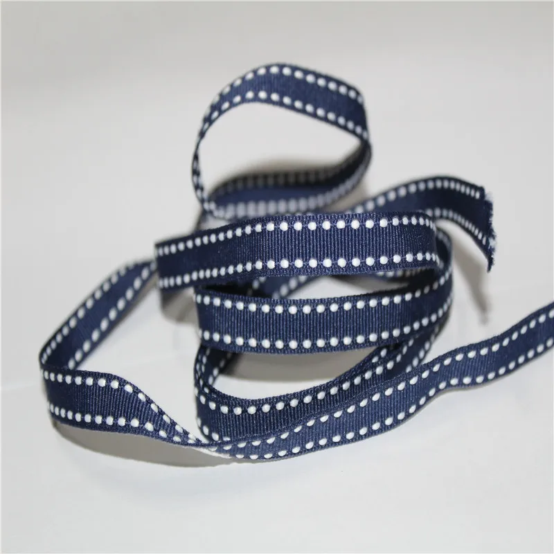 

pick size 9 16 22 25 38 mm width navy white Polyester border Stitched Edge Grosgrain Ribbon Stitch Ribbon G22