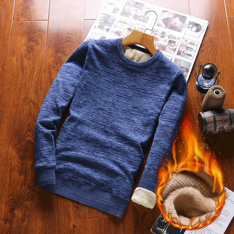 Пуловеры, мужской свитер с круглым вырезом, толстые хлопковые свитера для мужчин, пуловеры с длинным рукавом для мужчин, Осенняя распродажа, Одноцветный свитер - Цвет: blue