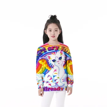 

Girls 4-12 Y Spring Autumn Hoodless Long Sleeve 3D Digital Print Rainbow Cat Pattern Hoodies Casual Loose Fit Girls Hoodies