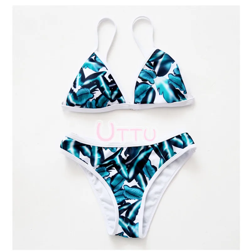 white and green leaf bathing suit