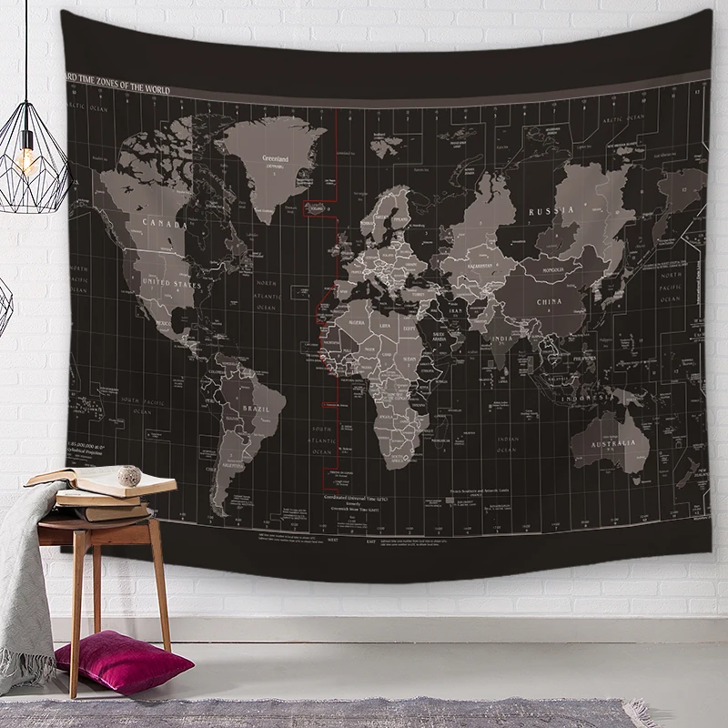 

Map Tapestry High-Definition Map Fabric Wall Hanging Decor Watercolor Map Letter Polyester Table Cover Yoga Beach towel