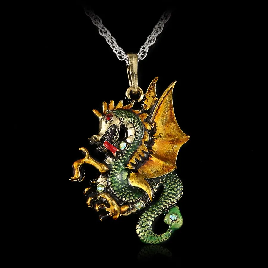

Vintage Bronze Plated Enamel fire Fly Dragon Ribbon Sweater Chain Pendant Necklace Women Men Jewelry 4 Colors