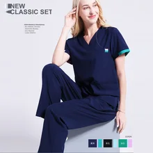 Больницы стоматологическая клиника женщина человек, доктор короткий рукав хирургическая форма одноцветное Цвет скраб набор, Медсестра Медицинский спецодеждой, ZK12