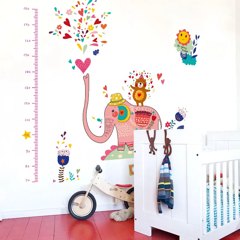 Cartoon elephant height wall stickers children 's room measuring height