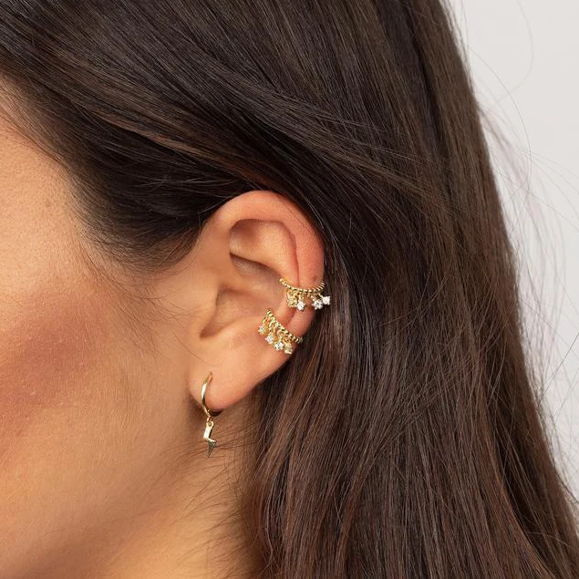 

1pc Delicate Round Ear Cuff Earrings For Women Dangle Crystal Rhinestone Drop Pendent Wrap Clip Earrings Faux Piercing Jewelry