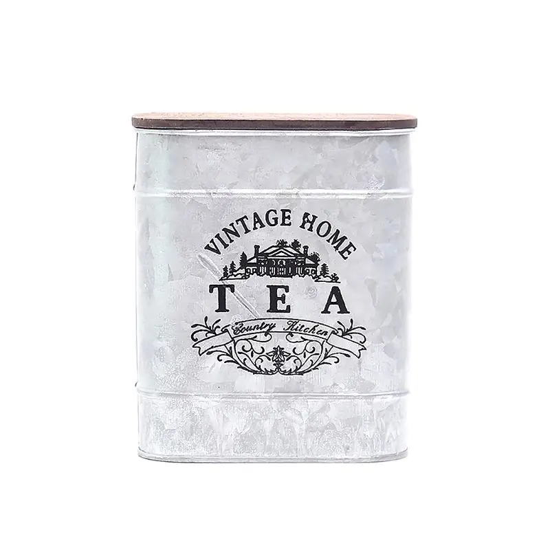 Винтажная металлическая квадратная коробка для хранения конфет, жестяная коробка для хранения с деревянной крышкой, банка для кофе, чая, приправа, ювелирный чехол - Цвет: Tea