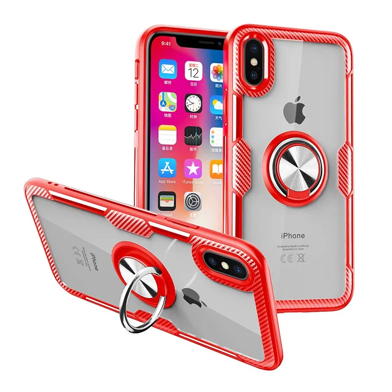 

Luxury Shockproof Clear TPU+PC Phone Case For iPhone XS MAX XR 10 6s 7 8 Plus 8Plus 7Plus Car Holder Magnetic Finger Ring Cover