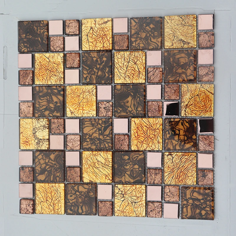 Европейский стиль ракушка бумага Смешанная Золотая фольга стеклянная мозаика плитка, DIY камин стены плитка украшения дома