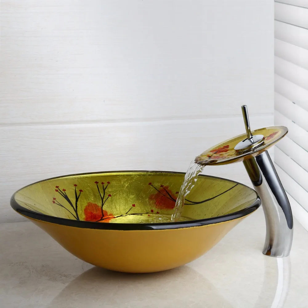 زهر البرقوق kemaidi خفف زجاج حوض المغسلة مغسلة الحمام الغرور بالوعة الحمام خلاط صنبور مجموعة مكافحة الأعلى