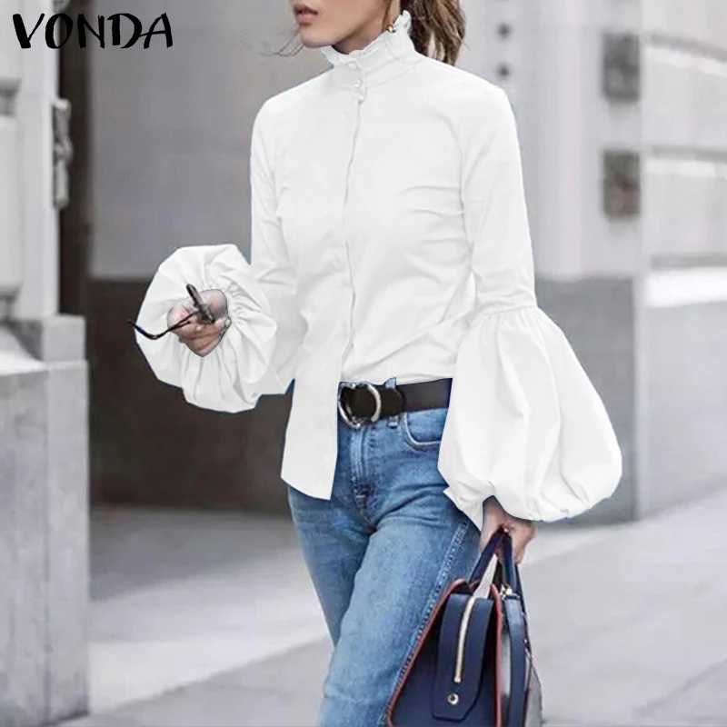 Модные женские блузки 2021 VONDA женский с длинным рукавом однотонные Женские топы и