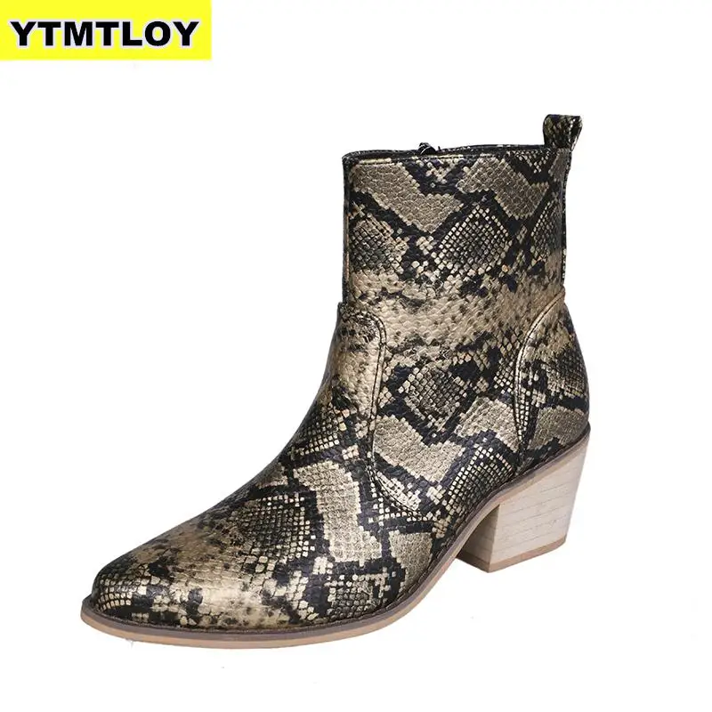 

Printed Flower Women Winter Boots Shoes Woman Vintage Cloth Ankle Chunky Heel Ladies New Motorcycle Snake Size 42 High Heels