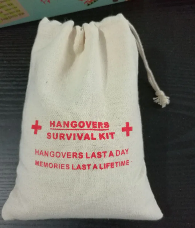 Hangover Kit Cotton Favor Bag 15x20cm(6"x8") pack of 30 Survival Kit Cross Wedding Birthday