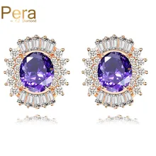 Pera Высокое качество Золотой Цвет Элегантные женские фиолетовые Подсолнух с кристаллами большие серьги гвоздики ювелирные изделия на День Святого Валентина подарок E244