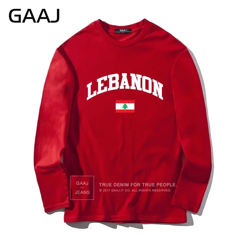 Футболка мужская GAAJ Lebanon Flag брендовая одежда мужская и женская унисекс с длинным рукавом мужская брендовая Футболка Slim Fit# B439M - Цвет: Red