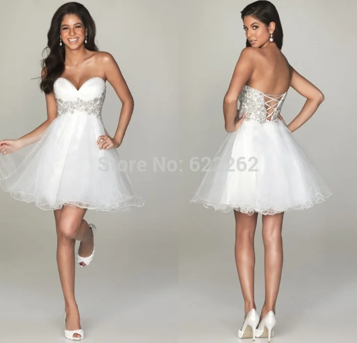 Sexy design A Line Sweetheart Mini Short White Organza Cheap Cocktail