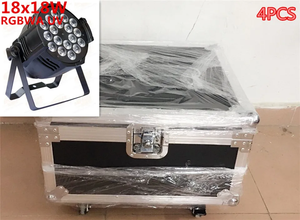 4 unids 18x18 w led par luces con 1 flight чехол uv 6 в rgbwa luz | Лампы и освещение