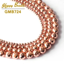 AAA Naturais Contas De Pedra Facetada Rose Gold Hematita Beads Para Fazer Jóias 15 polegadas 4/6/8/ 10mm Rodada Diy Pulseira Acessórios