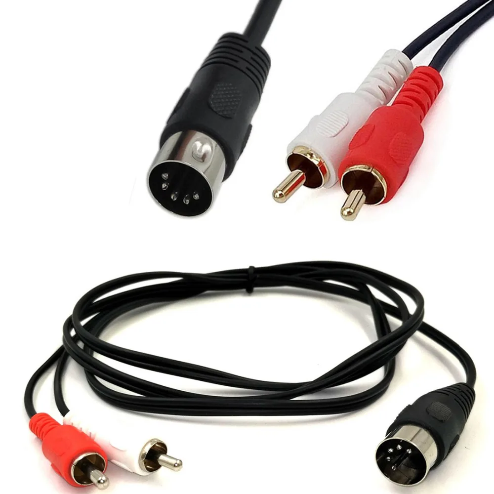 

1M 3FT 5PIN MIDI DIN Plug to 2 RCA Phono Red&White Male Plugs Audio Cable Adapter P0.11