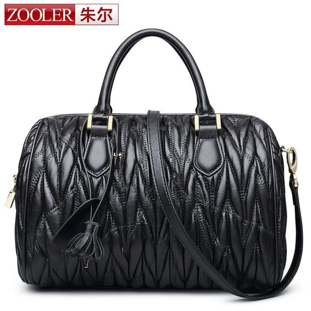Zooler Black Boston Bags Genuine Lambskin Leather Handbag Women Zooler Black Boston Bags Genuine Lambskin Leather Handbag Women Ruched Bag Original Famous Brand