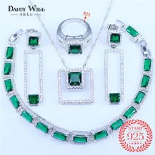 Роскошные свадебные ювелирные наборы высокого качества для невесты, 925 серебро, Квадратной Формы Огранка, принцесса, кристалл, женские вечерние ювелирные изделия, кулон, серьги, кольцо