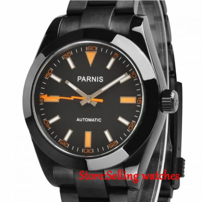 40Mm Parnis Pvd Caso Quadrante Nero Vetro Zaffiro Milgauss Stile Miyota Automatico Uomini Guardare