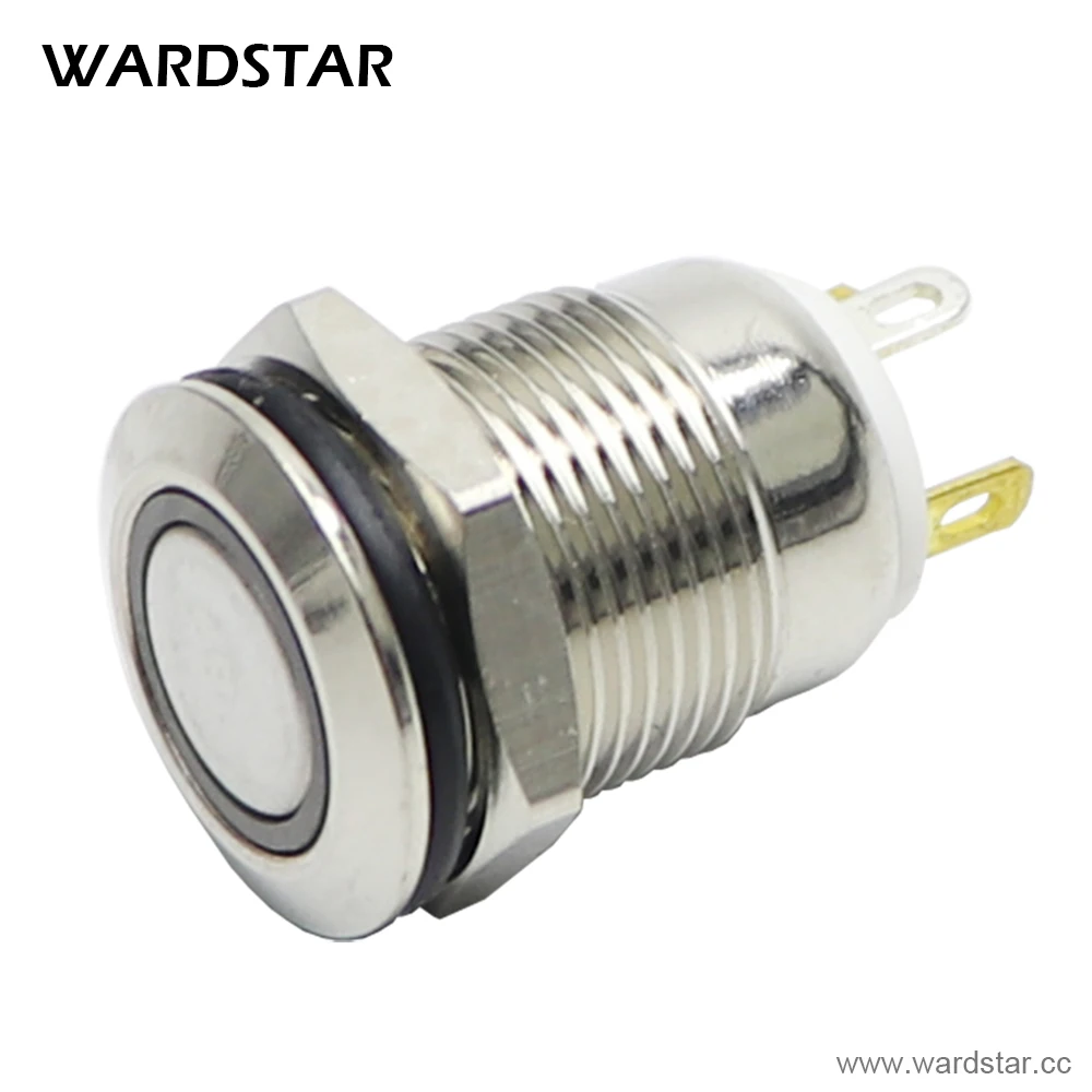 2 uds. Interruptor de botón de Metal de 12mm, luz piloto LED blanca