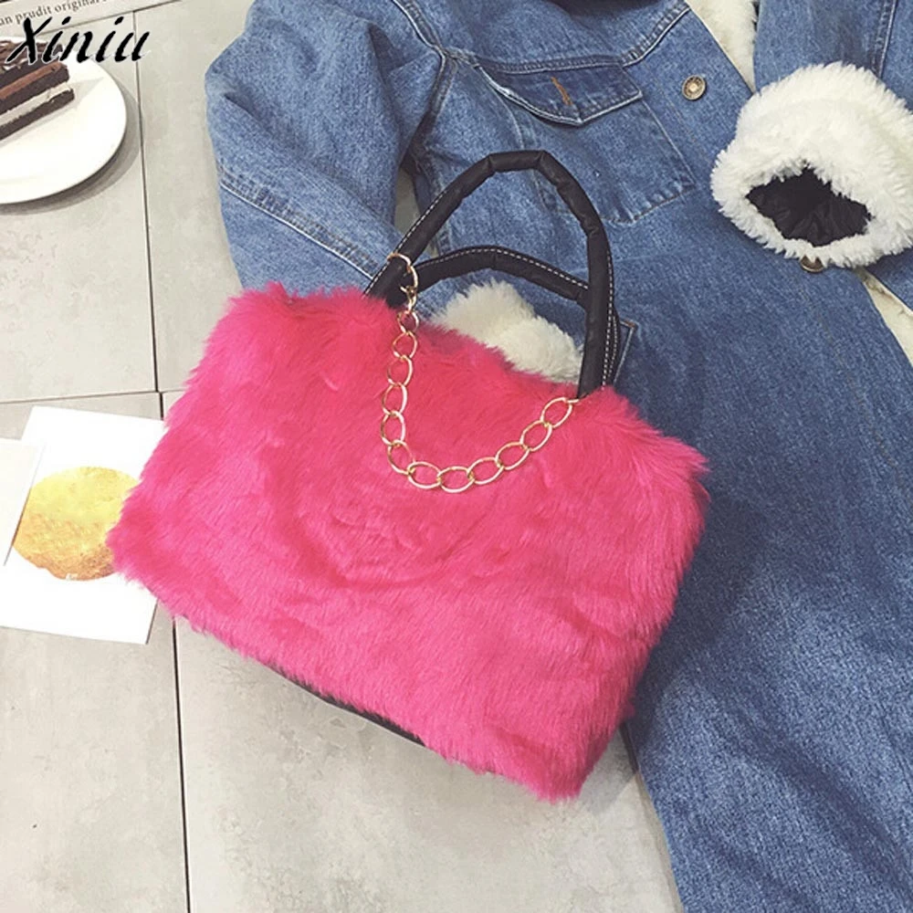 

Lady Leather Handbag Women Bag Clutch Faux Rabbit Fur Shoulder Messenger Bag Crossbody Tote Luxury Women's Handbags Designer