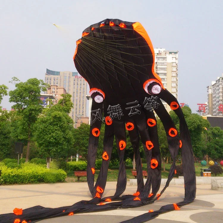 

windsock sport ripstop black paul cuttles octopus kite kitesurf stunt kite flying toys pipa volante parafoil kid soft kite bar
