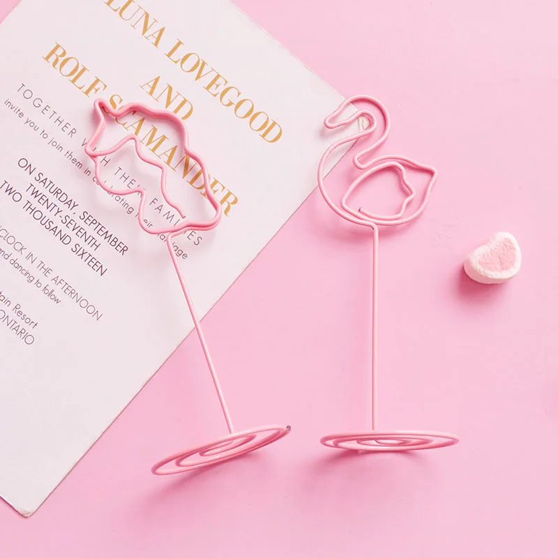  10pcs/set Pink Table Number Card Holders Cartoon Flamingo Cactus Shaped Photo Holder Stand Place Ca
