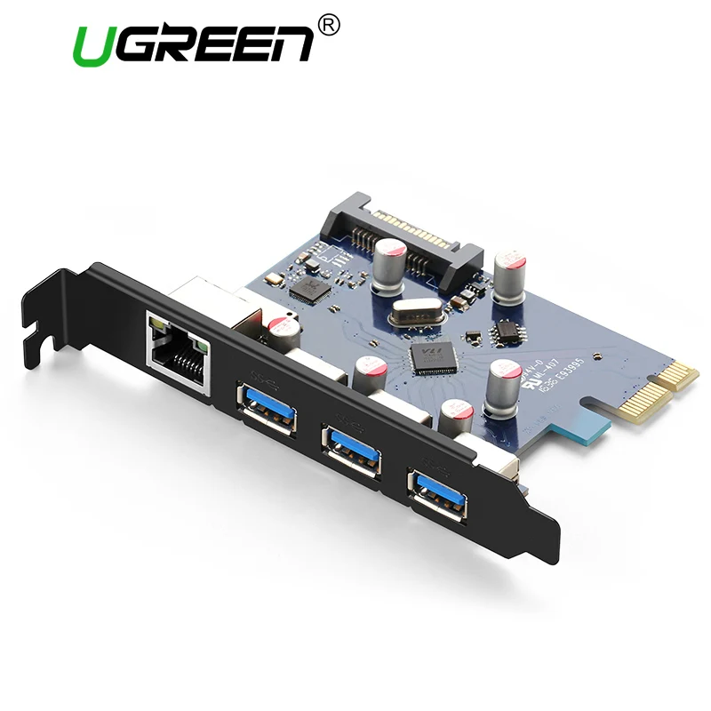 Переходная карта Ugreen PCI E Express 1X к 16X USB 3 0 хаб гигабитный Ethernet адаптер с 15 контактным