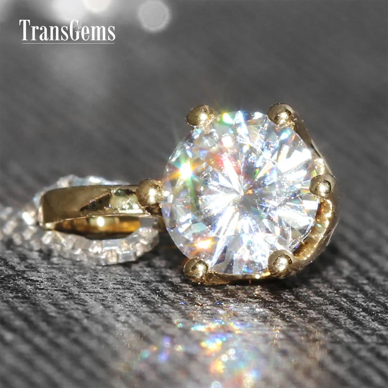

TransGems 0.5 Carat Lab Grown Moissanite Diamond Solitaire Slide Pendant Solid 18K Yellow Gold for Women Wedding Engagement