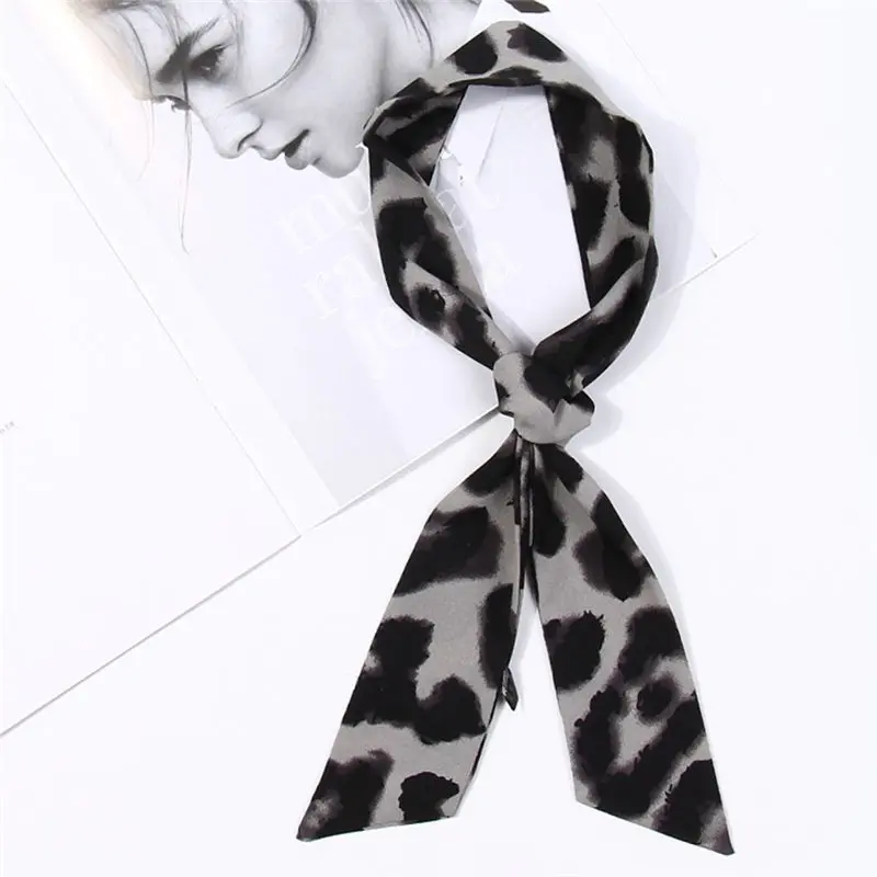 Women Ladies Leopard Print Scarf Wrap Shawls Soft Silk Ribbon women's scarves handkerchief hijab scarf 40MA0509