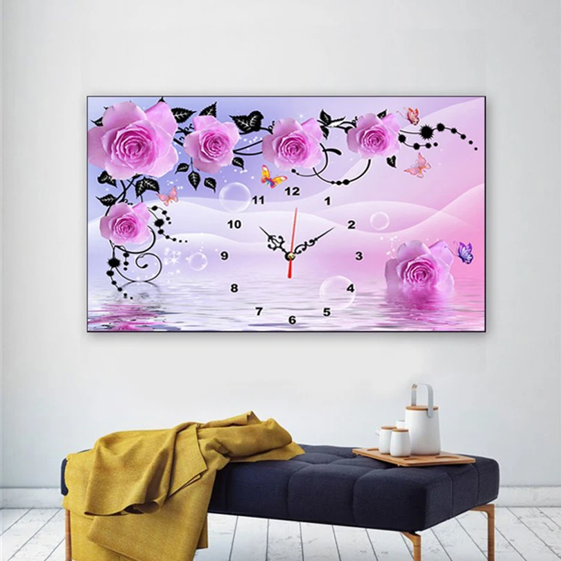 

Flower clock - Full Square Diamond 5D DIY Diamond Painting Embroidery Cross Stitch Rhinestone Mosaic Painting Decor Gift DW511