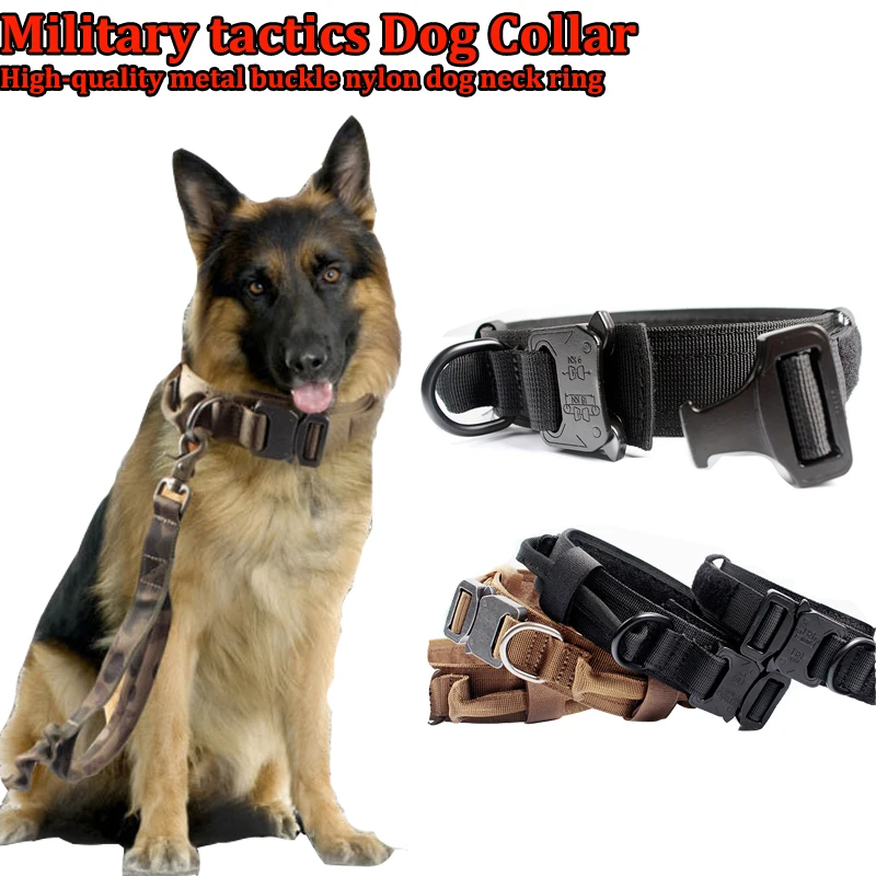 Новые защитные тактические ошейники для собак tatico с металлической пряжкой, регулируемый Военный нейлоновый ошейник для больших собак, волчий коричневый/черный