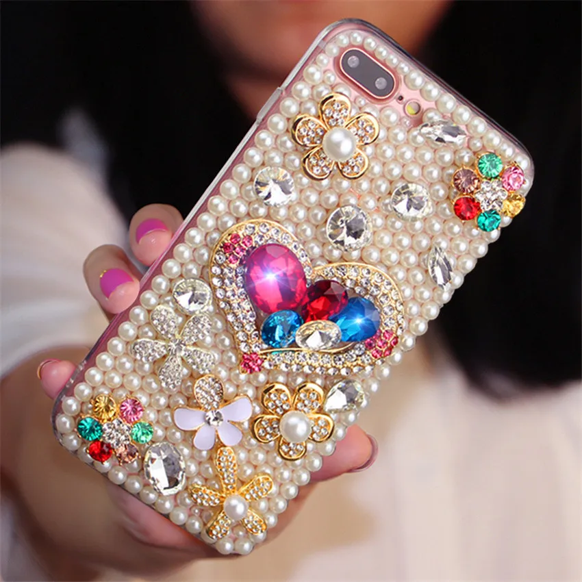 

Bling Colorful Flower Pearl Rhinestone Crystal Diamond Love Soft Case Cover For SamsungS8 S9 S10 S20 S21 S22 S23PLUS Note9 10 20