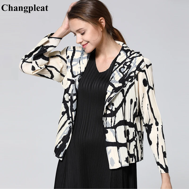 Changpleat Miyak Base Plissée Marée Femmes Imprimé Manteau Chart Vestes Longues Veste Cardigan 2019 Géométrique See Nouveau Manches De Mince À Mode Printemps Chart see 0wmyv8nOPN